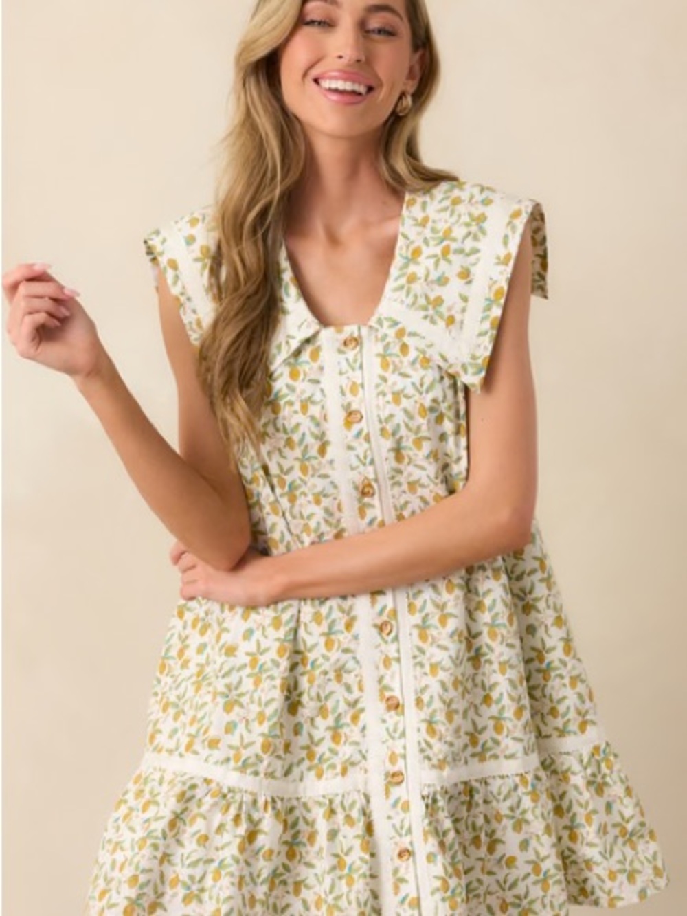 Red Dress Boutique ON A WHIM LIGHT GREEN LEMON PRINT COTTON MINI SHIRT DRESS